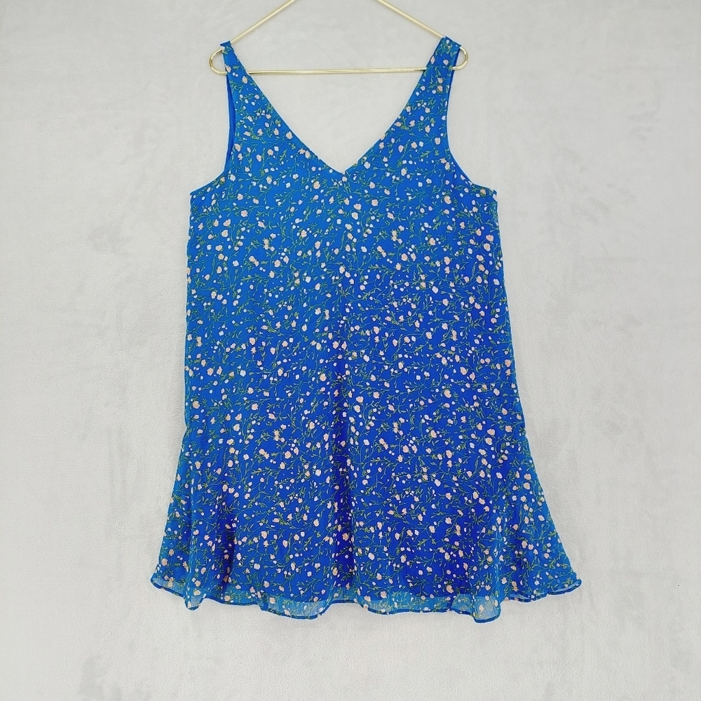 Charles Henry Ditsy Floral Shift Flowy Spring Summer Boho Blue Dress P3572 - Picture 2 of 8